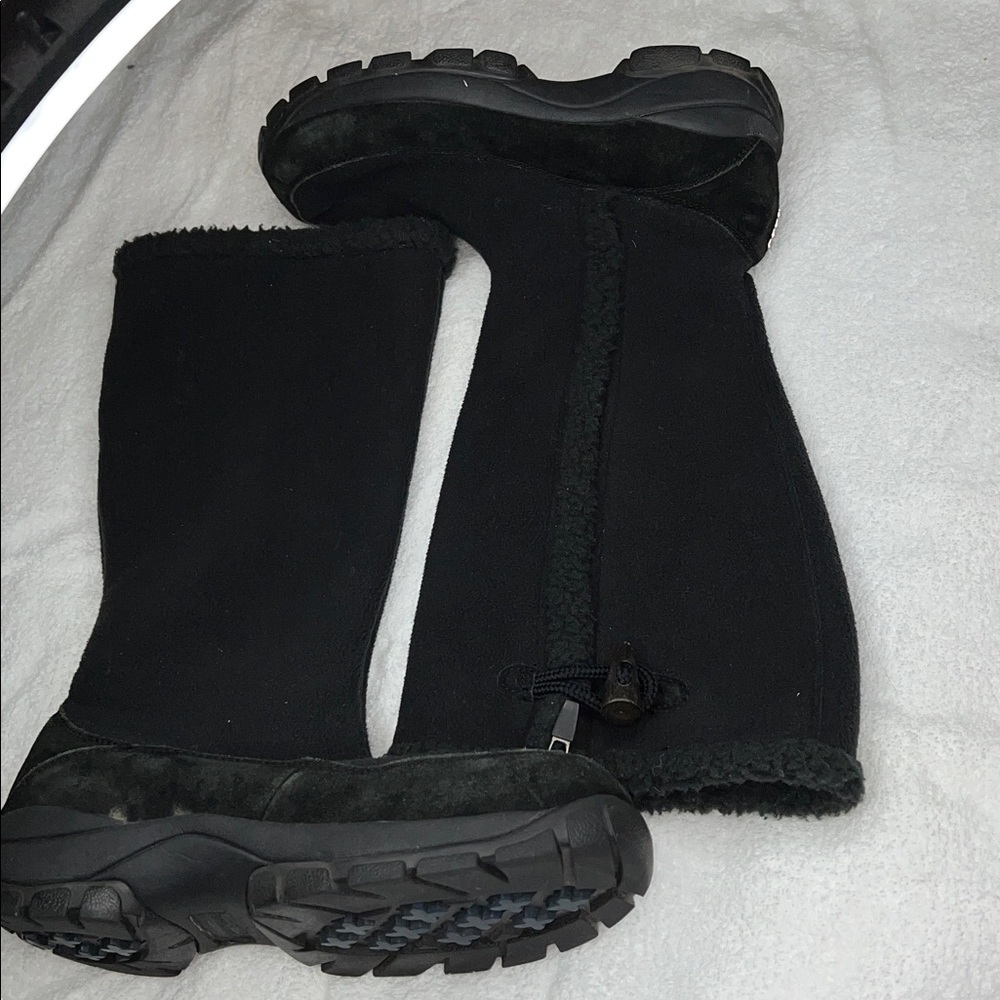 LANDS END 8 Black Suede Fur Lined Zip Below Knee Winter Waterproof Boots